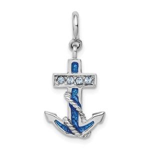 925 Sterling Silver Preciosa Crystals Blue Enamel Anchor Small Necklace Pendant